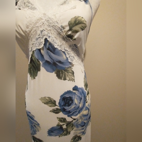 Thirty Thirty Blue and White Floral Sleeveless Spaghetti Strap Maxi Dress - Picture 2 of 9